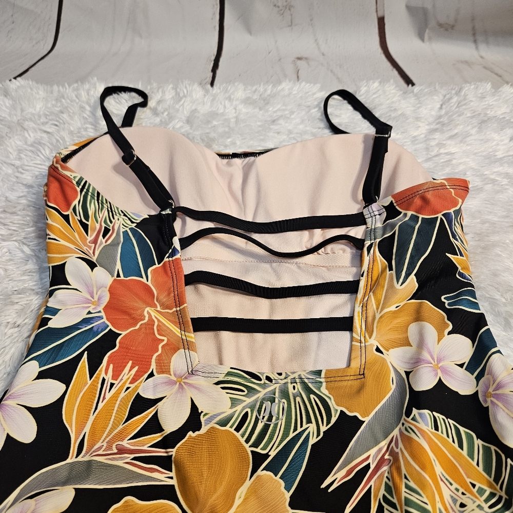 Floral‎ One Piece Swimsuit Tropical Print Black Orange Yellow Bathing Suit Sz L - Picture 4 of 16